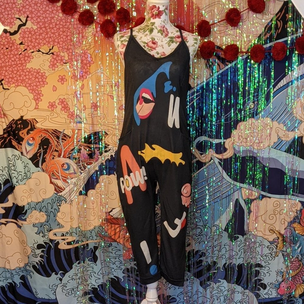 Black Jumpsuit with Graphics - Size Sm